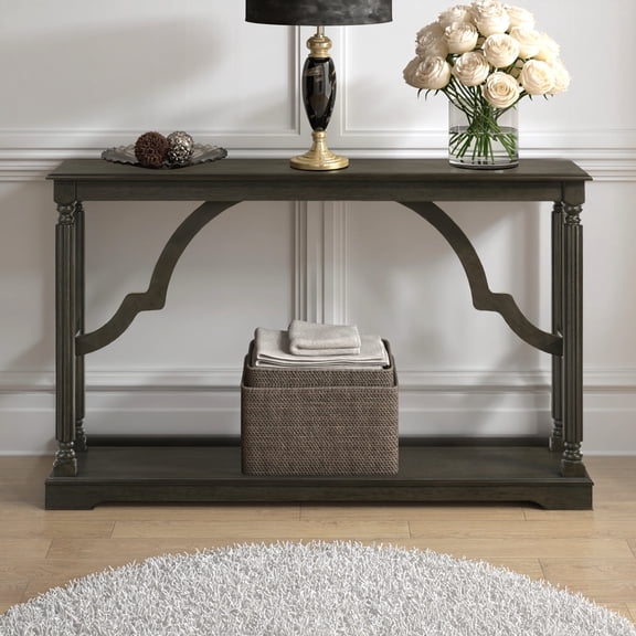 STYLIVIA Solid Wood Console Table with Shelf Dark Gray Oak 45.9" W x 11.8" D x 29.9" H