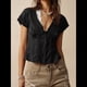 thumbnail image 4 of Blusa de Encaje con Cuello en V para Mujer, Corta, Fruncida, Ropa de Verano para Vacaciones Negro XL, 4 of 8