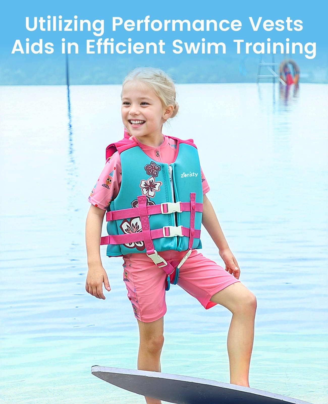 Zeraty Kids UV Resistant Sun Protection UV50 Adjustable Safety Strap Life Jacket, Pink