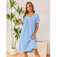 thumbnail image 2 of Ekouaer Cotton Nightgowns for Women Short Sleeve Night Gown V Neck Sleep Shirt Button Nightshirt Soft House Dress, 2 of 6