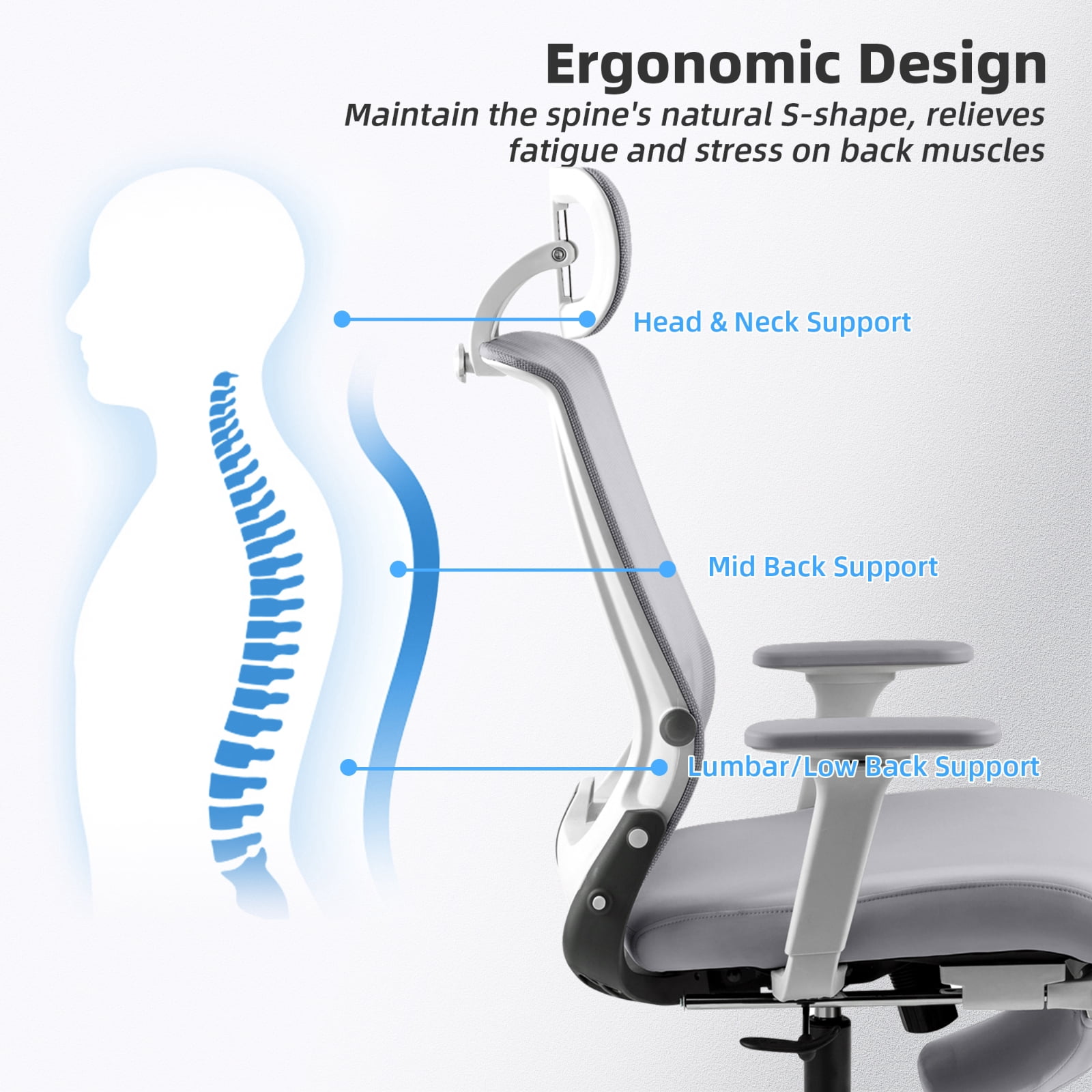 Hforesty Grey Foldable Office Chair with Footrest – Ergonomic Mesh Computer Chair, Lumbar Support, Swivel Tilt, 300lbs