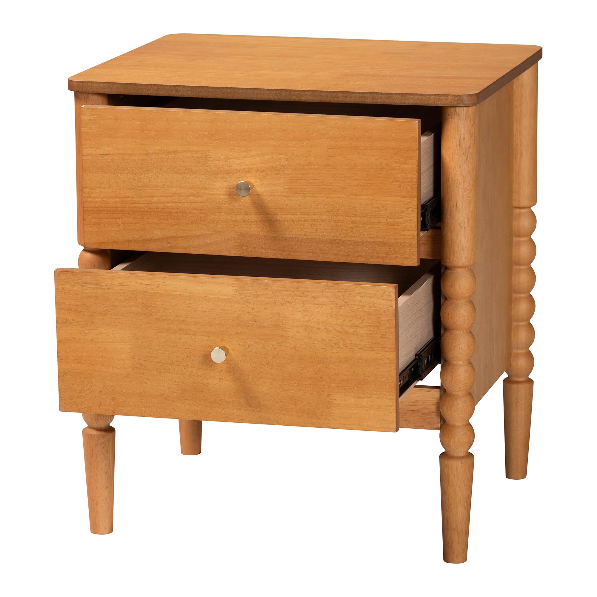 Baxton Studio Lucera Mid-Century Nightstand, 2-Drawer, Oak Brown