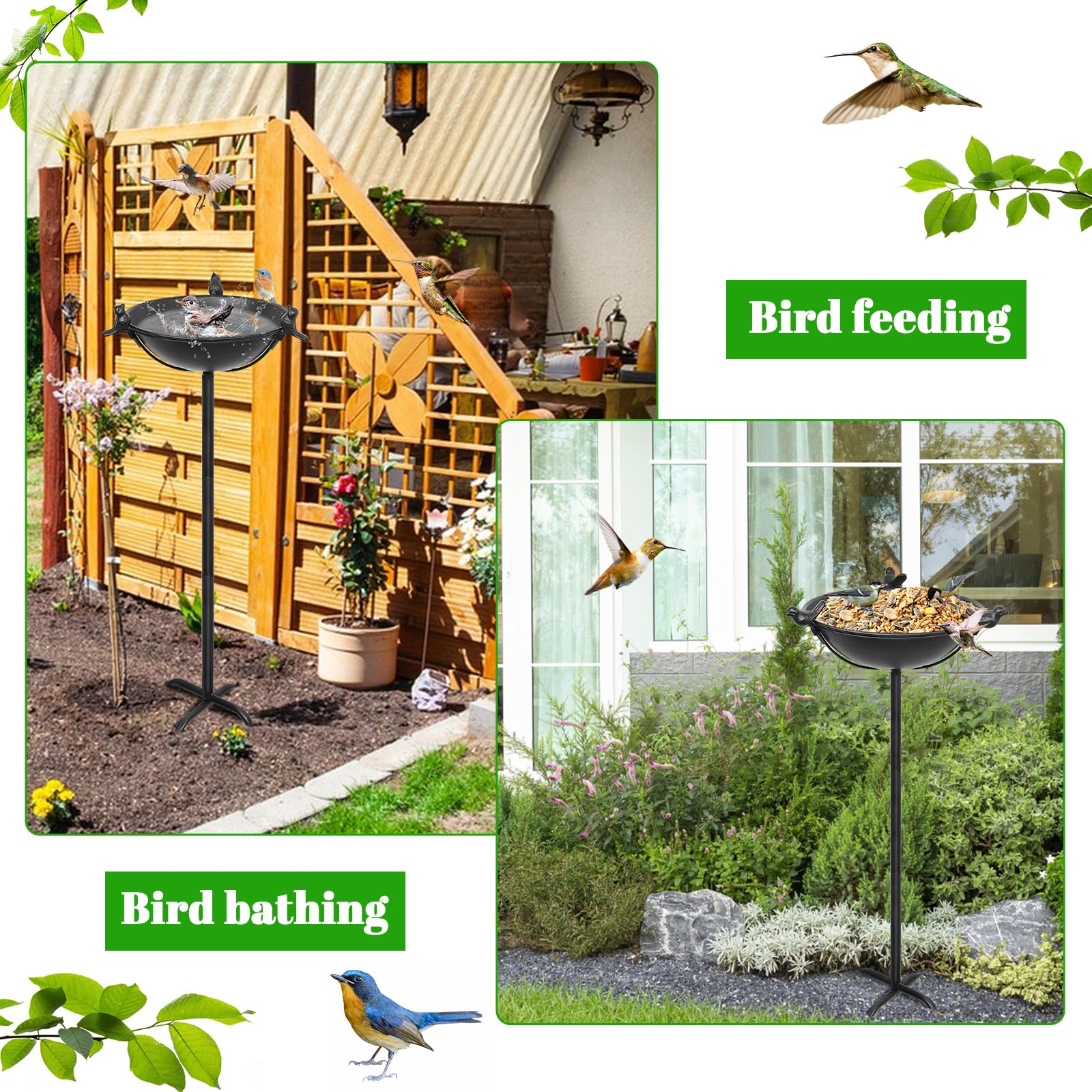 Yalinka 58in Freestanding Birdbaths Mmf7 Bowl Outdoor, Standing Garden 