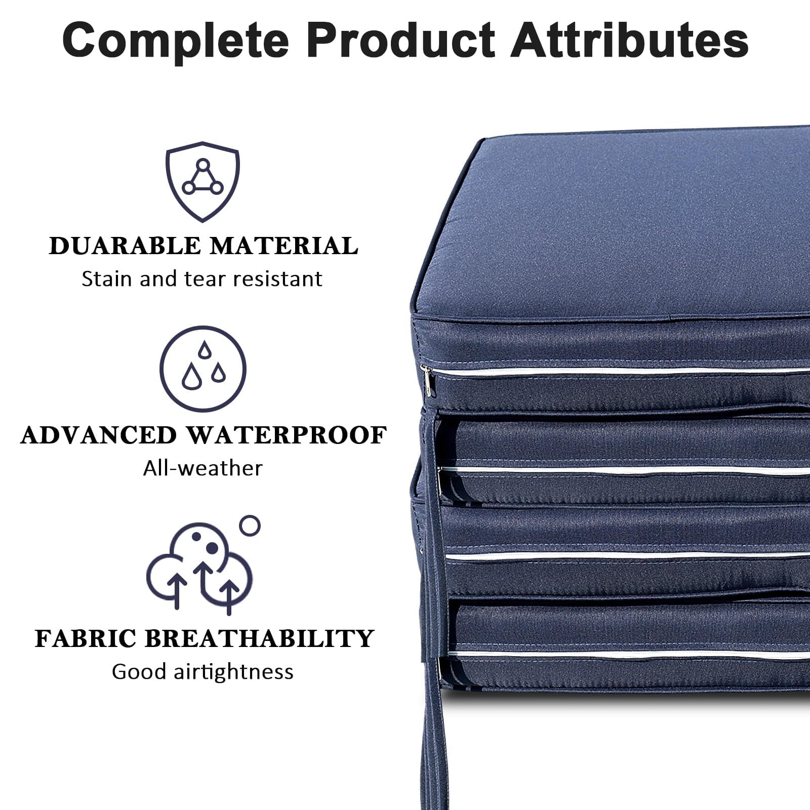 Outdoor Cushion Covers 4 Pack Waterproof&Fade Resistant Zipper Patio Furniture Cushion Covers for Couch, Sofa, Chair, Replacement Covers Only