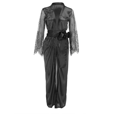 

ZMHEGW Lingerie For Women Satin Long Nightdress Silk Lace Nightgown Sleepwear Robe