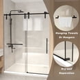thumbnail image 5 of Leumius 56-60" x 76" H Frameless Sliding Shower Door,5/16" Clear Tempered Glass Sliding Shower Door,Stainless Steel Frame,Matte Black, 5 of 8