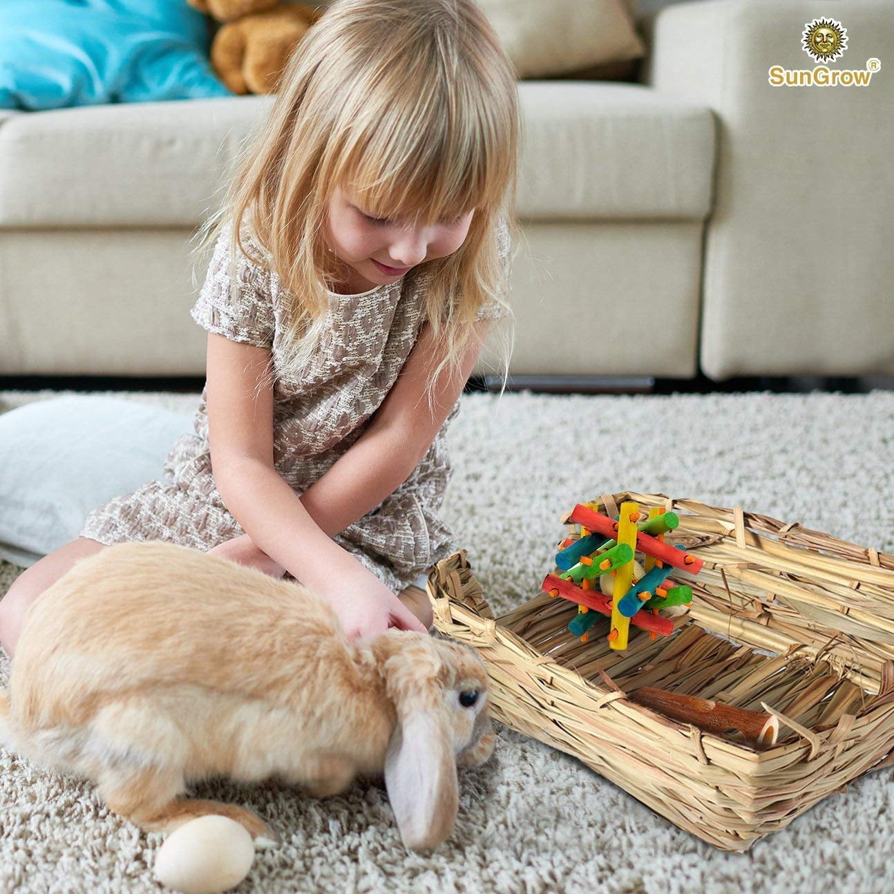 SunGrow Rabbit Grass Bedding, Bunny supplies for Cage Accessories and Huts