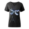 thumbnail image 4 of DHFJKG Graphic Tees For Women Dragonfly Print Loose Fit V Neck T Shirt Summer Short Sleeve Casual Daily Wear Soft Tops, 4 of 4