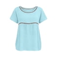 thumbnail image 3 of Women's Tunic for Leggings Women's Hollow out Short Sleeve Blouse Lace Patchwork Summer Flowy Casual Boho Tunic Tops Sky Blue XL, 3 of 6