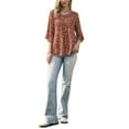 thumbnail image 2 of Chiffon Floral Top for Women's Ruffled Sleeve Round Neck Casual Blouse XS Brown, 2 of 6