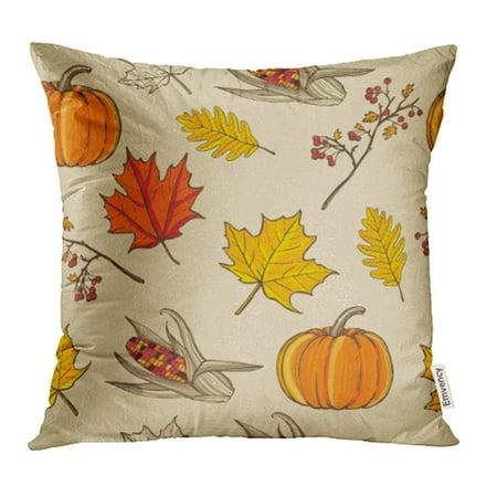 Chips Oak Case - USART Colorful Thanksgiving Maple and Oak Leaves Branches and Berries Pumpkin Corn Pillowcase Cushion Cases 16x16 inch