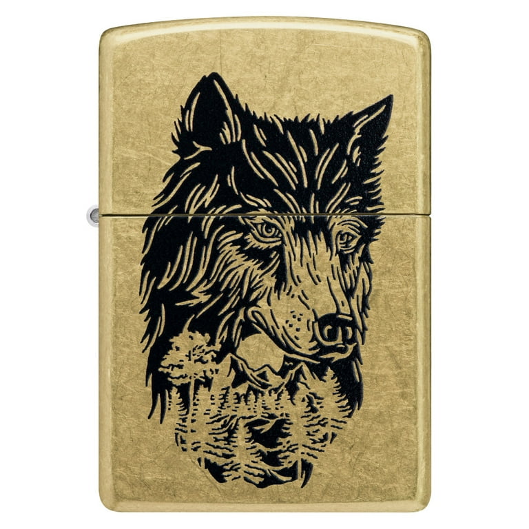 Zippo Nature Wolf Street Brass Pocket Lighter - Walmart.com
