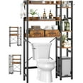 thumbnail image 2 of Over the Toilet Storage Upgraded version with 2 Drawers 7 Tier Bathroom Organizer with Adjustable Shelf Freestanding Space Saver above Toilet Stand with 4 Hooks Metal Bathroom Organizer, Rustic Brown, 2 of 8
