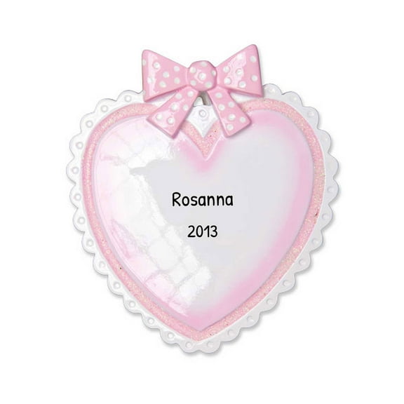 Ornaments by Elves Personalized Baby's First Christmas 2024 Ornament Pink Heart Ornaments .25lbs