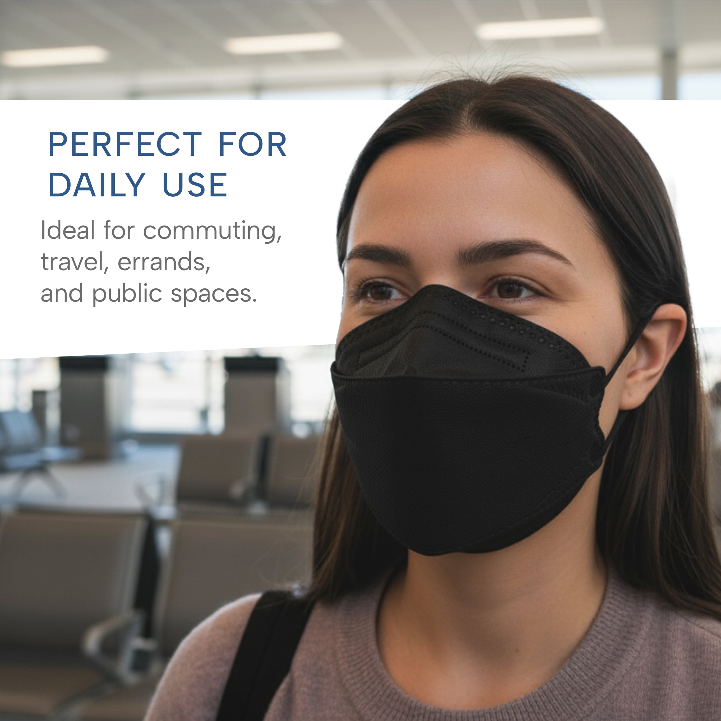 WellBefore Welcome Series KN95 3D Face Mask, Black, Regular, Pack of 50