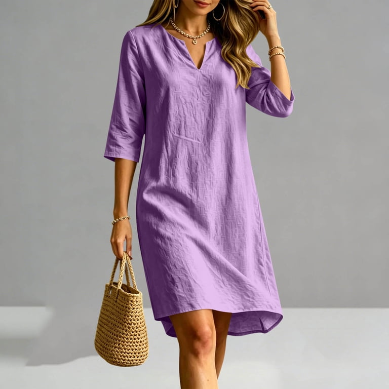 purple tunic dress CUPSHE Women's Purple Tunic V Neck Long Sleeve Dress