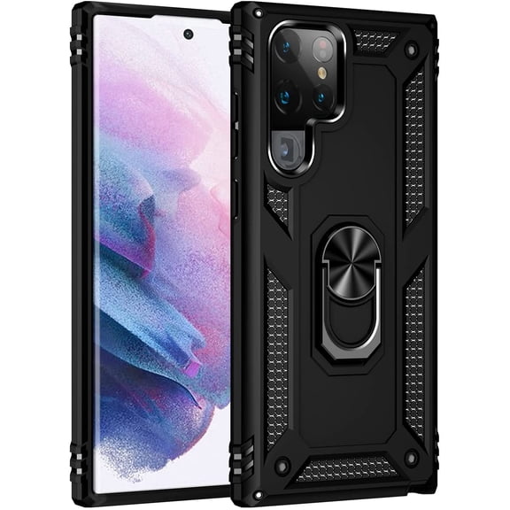 Hybrid Case Cover Metal Ring for Samsung Galaxy S22 Ultra - Kickstand Shockproof Armor