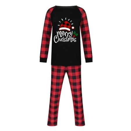 

XIAOFFENN Parent-child Attire Christmas Suits Patchwork Plaid Printed Homewear Round Neck Long Sleeve Pajamas Two-piece Dad Sets