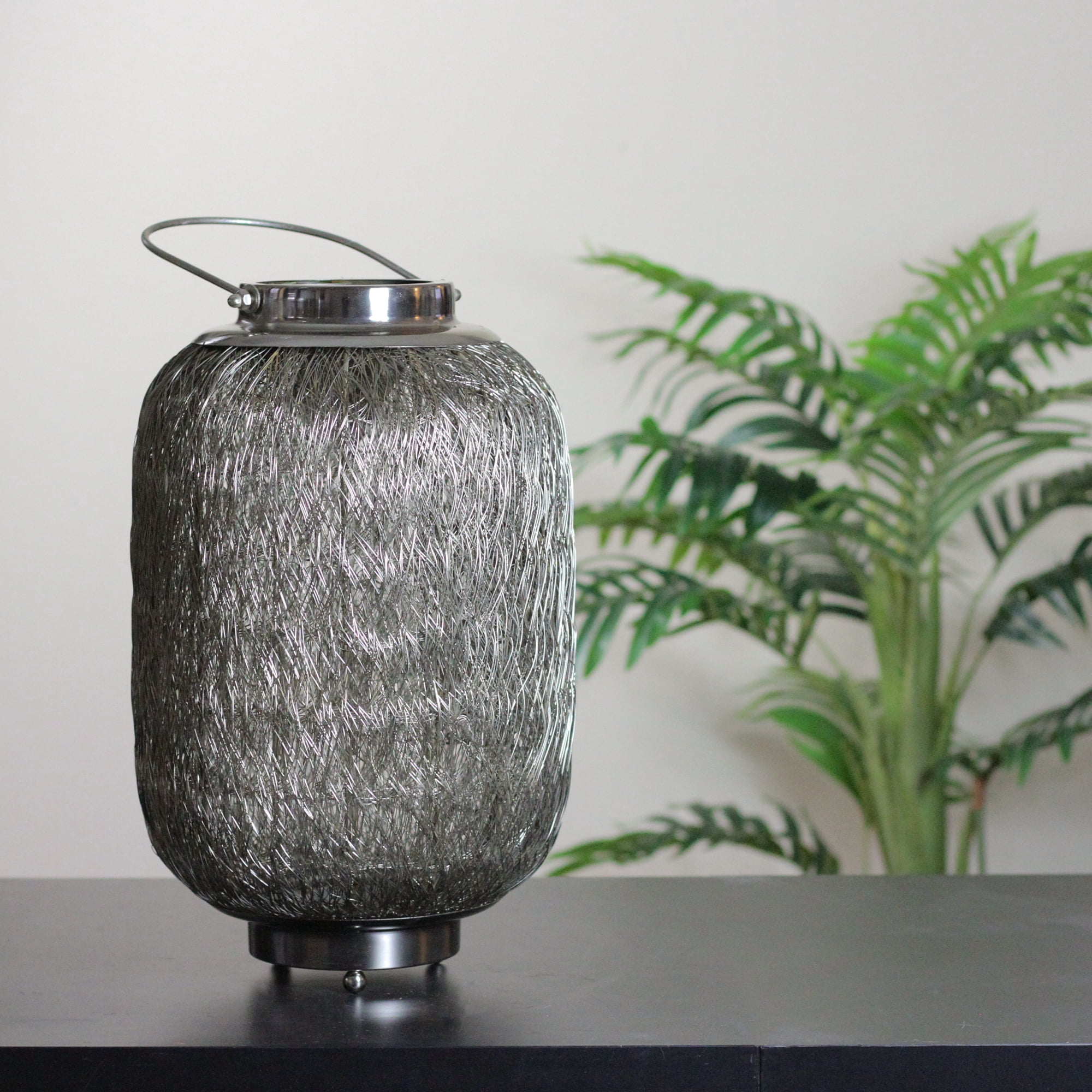 23" Beach Day Contemporary Chic Large Wire Woven Hurricane Pillar Candle Holder