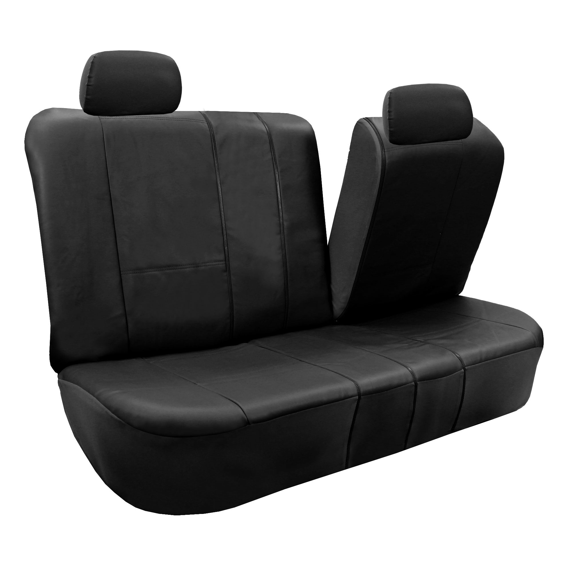 FH Group Faux Leather Airbag Compatible and Split Bench Car Seat Covers, Full Set, Black - image 3 of 4