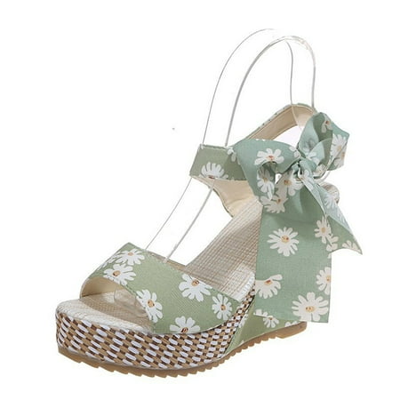 

Jikolililili Women s Bohemian Waterproof Taiyu Mouth Thick Bottom Flower Lace Wedge Sandals Christmas 2022 Deals Clearance