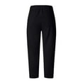 thumbnail image 5 of Womens Casual Cotton Linen Tapered Capri Cargo Pants Elastic Palazzo Pants Women's High Waist Straight Tube Petal Trouser Cotton Hemp Versatile Casual Pants Black D M, 5 of 5