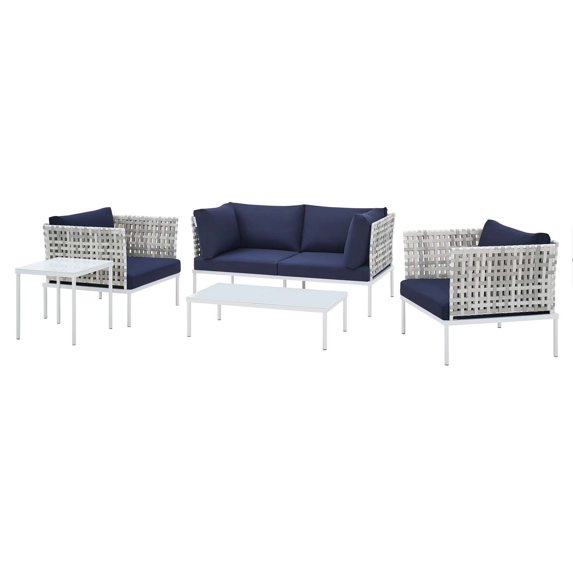 Lounge Sectional Sofa Chair Table Set, Sunbrella, Aluminum, Metal, Steel, Blue Navy, Modern Contemporary Urban Design, Outdoor Patio Balcony Cafe Bistro Garden Furniture Hotel Hospitality