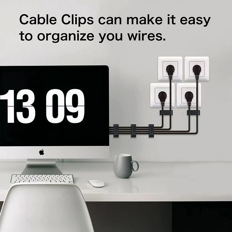 Cable Clips 50Pcs, Adhesive Cord Organizer Cable Hooks for Outdoor String  Lights, Home PCs, Computer Mice, Phone Charging Cords Desk Wall Cable