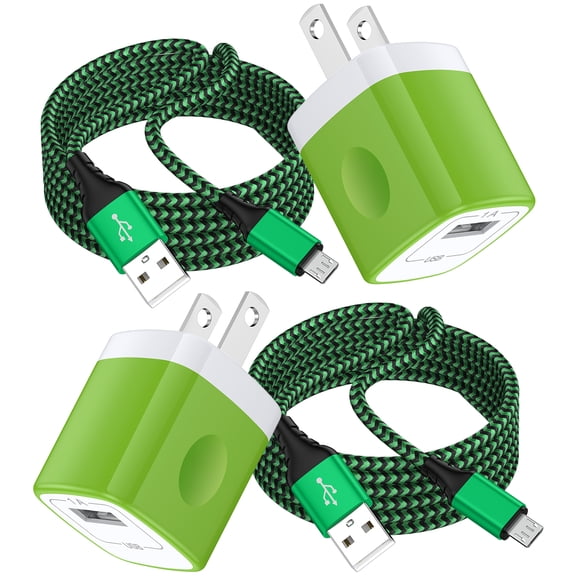 Android Charger Cable,Micro USB Cable 2 Pack 6FT USB A to Micro Cable with 2-Pack USB Wall Charger, KIGPOZI Fast Charging USB Plug Compatible with Samsung Galaxy S7 S6 J8 J7 Note 5,Kindle, LG (Green)