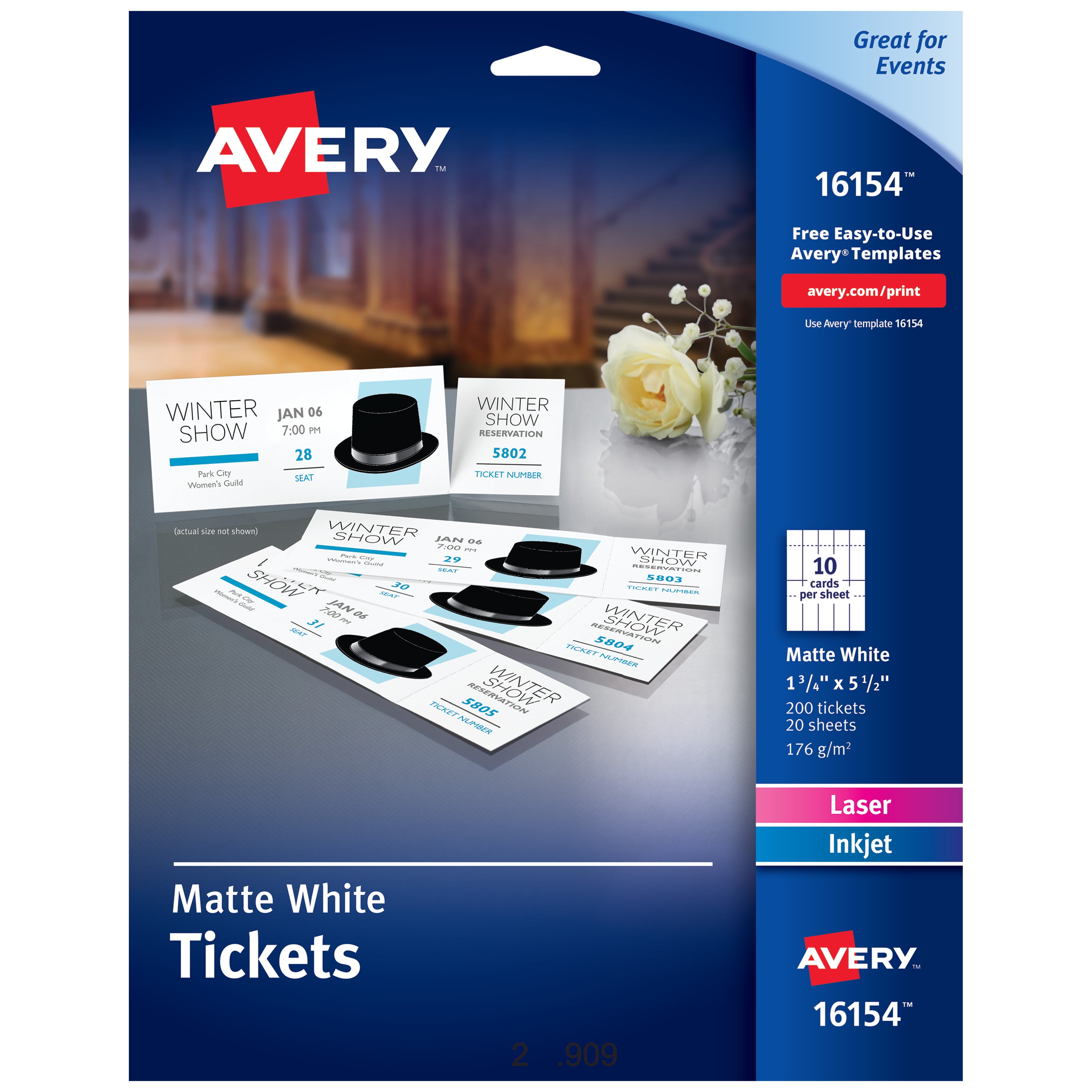 avery blank printable tickets tear away stubs perforated raffle tickets 1 3 4 x 5 1 2 200 tickets 16154 walmart com