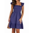 thumbnail image 2 of Women'S Summer Casual Sleeveless Square Neck Dress Smocked Ruffle Backless Boho Beach Cute Teen Short Sundress, 2 of 9