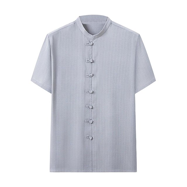 Dagugfen Mens Summer Shirts Flower Knot Button up Short Sleeve Loose Fashion Casual Tops Solid Color