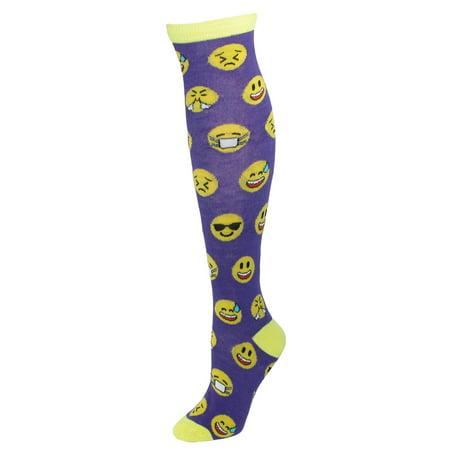 CTM®  Emoji Print Novelty Knee High Socks (Best Black Emoji App)