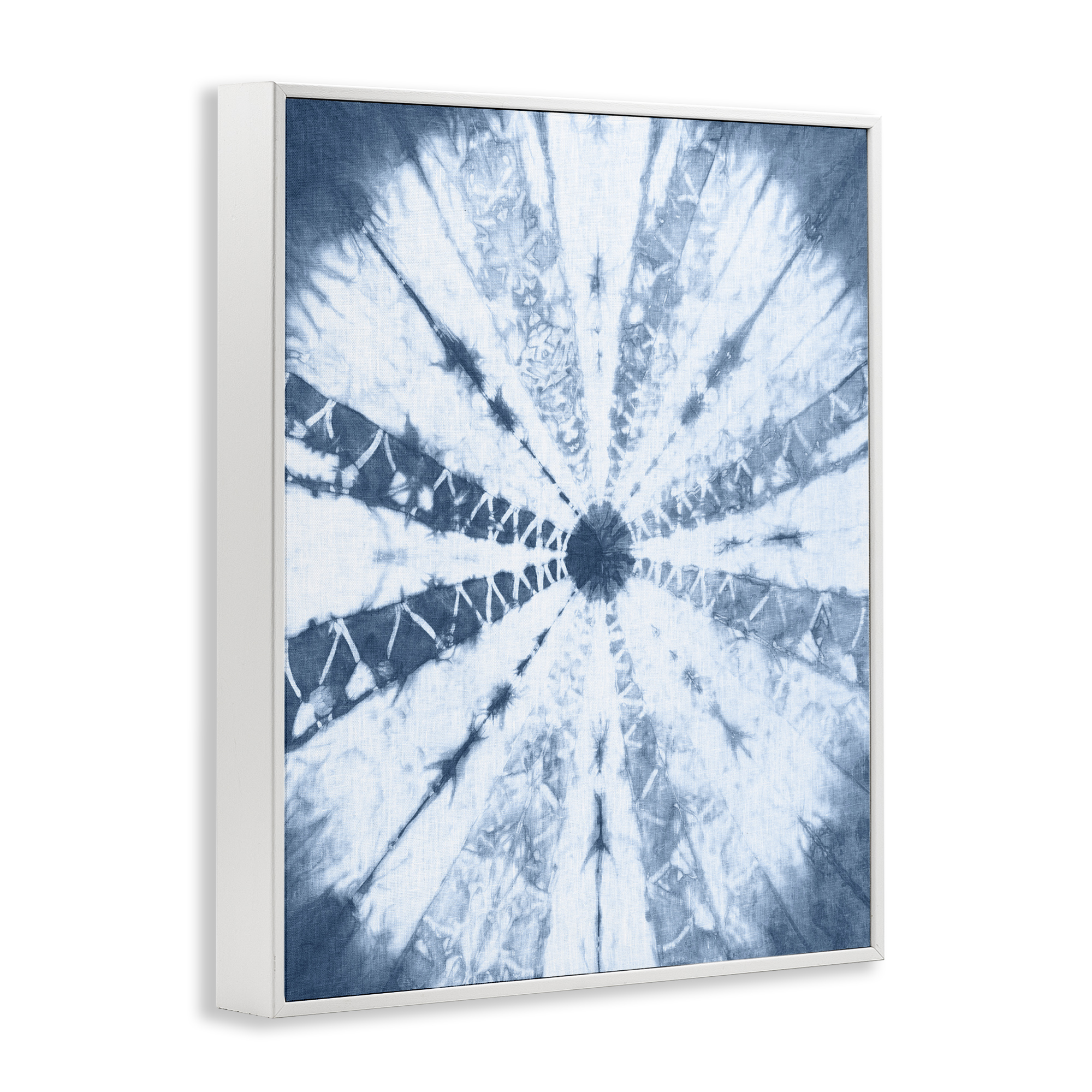 Stupell Industries Blue Tie Dye Sunburst Abstract Painting White Framed Art Print Wall Art, 16 x 20