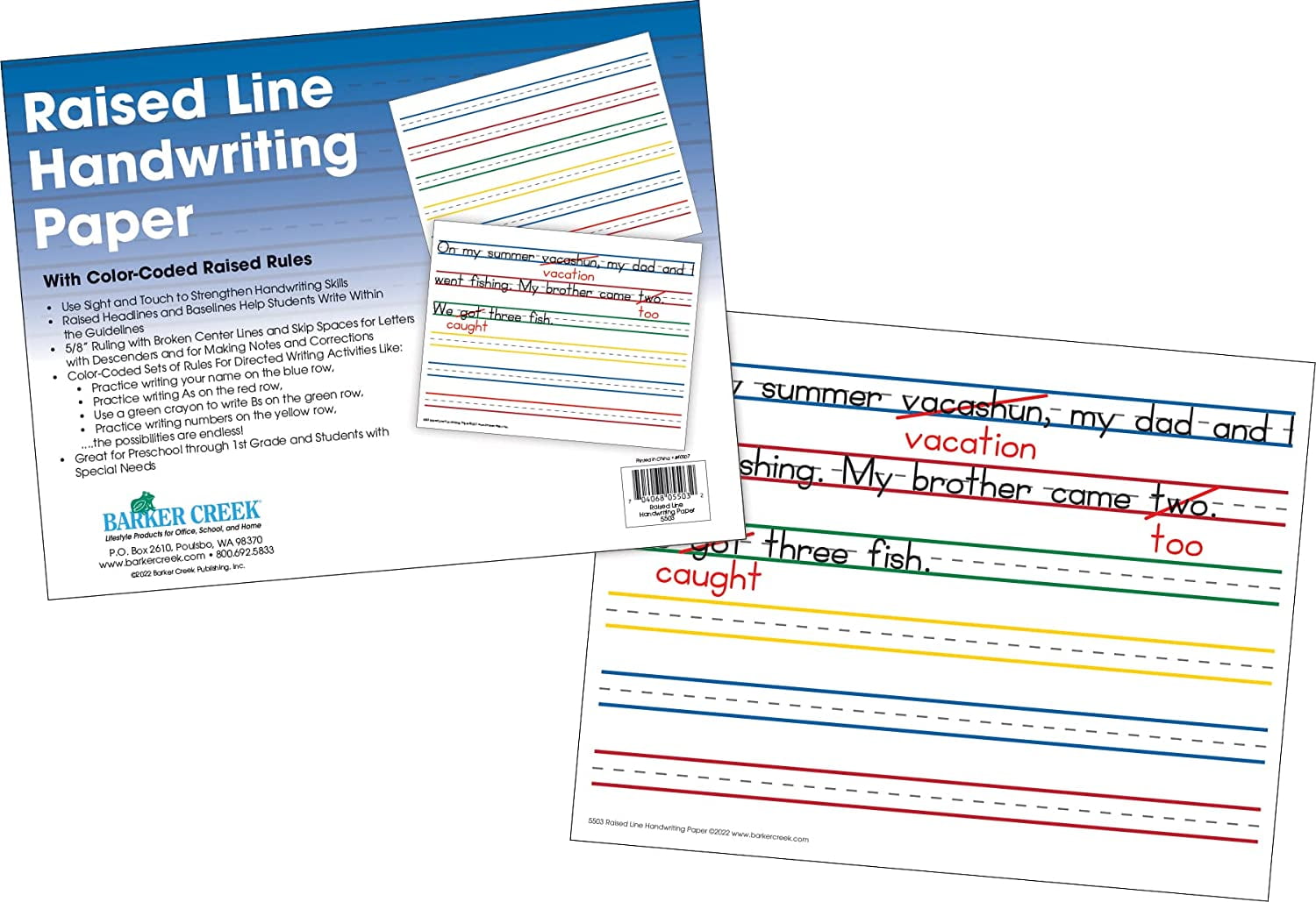 Barker Creek Raised Line Handwriting Paper, Use Sight and Touch to Strengthen Handwriting Skills