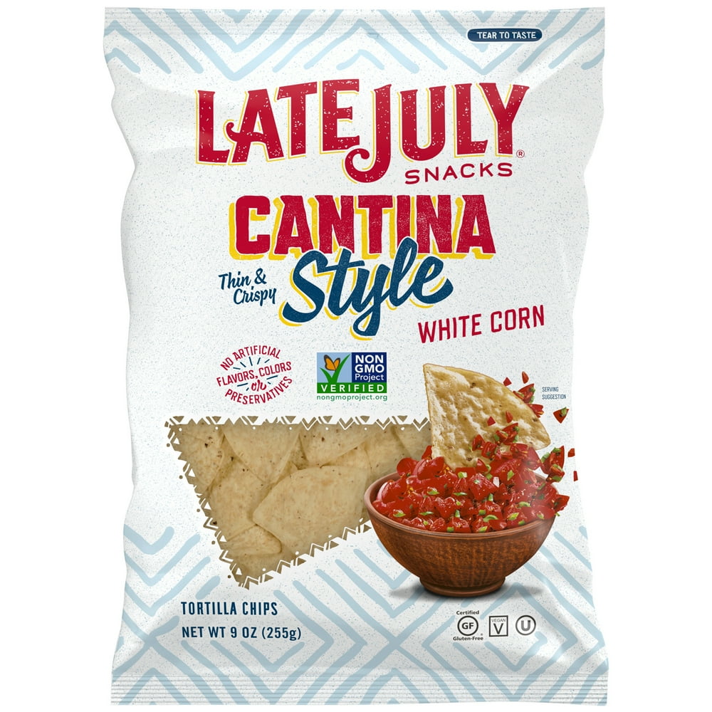 LATE JULY Snacks Dippers Organic White Corn Tortilla Chips, 9 oz. Bag