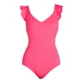thumbnail image 4 of Time and Tru Women's and Women's Plus Solid Ruffle Sleeve One Piece Swimsuit, Sizes S-3X, 4 of 5