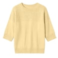 thumbnail image 6 of thefmos Women's Fall Winter 3/4 Sleeve Crewneck Knitted Pullover Tops Solid Loose Casual Basic Tops Cozy Fashion Clothes, Yellow S, 6 of 7