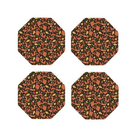 

Fuzoiu Forest Squirrel Print Leather Coasters Set Drink Coasters Set of 4 for Tabletop Protection Durable PVC Coasters Home Décor and Housewarming Gift-Octagon