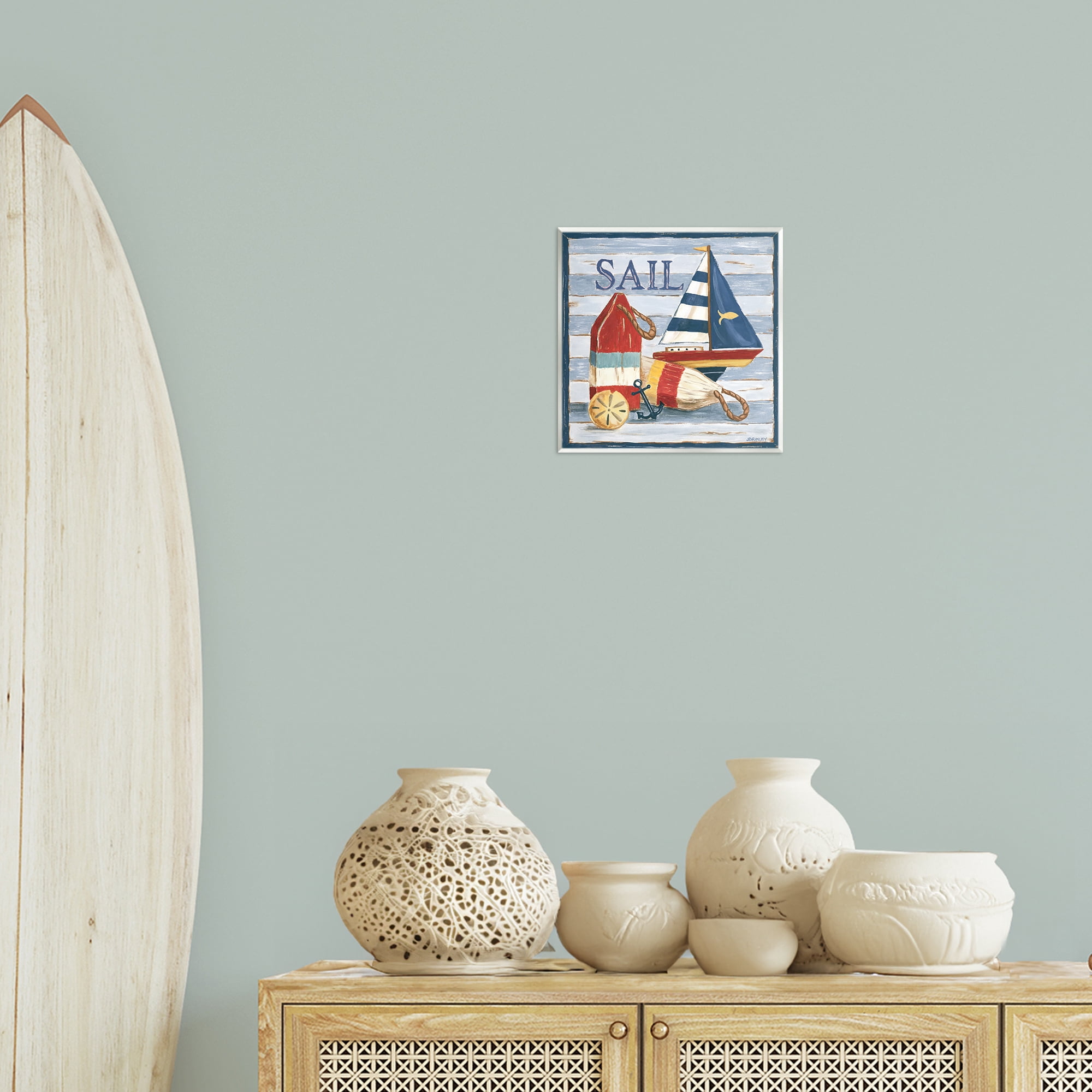 Stupell Industries Sail Boat & Buoys Nautical & Beach Painting Unframed Art Print Wall Art, 12 x 12