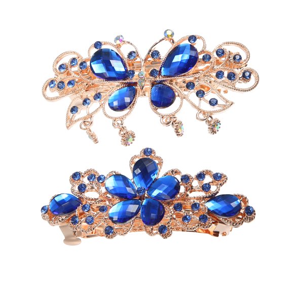 Unique Bargains Hair Barrettes Hair Accessories for Women Hair Clips Sparkly Glitter Rhinestones Hairpin 2 Pcs Blue