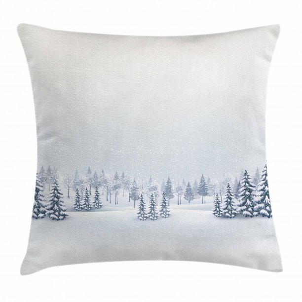 Winter Decorations Throw Pillow Cushion Cover, Winter Scene in a Park