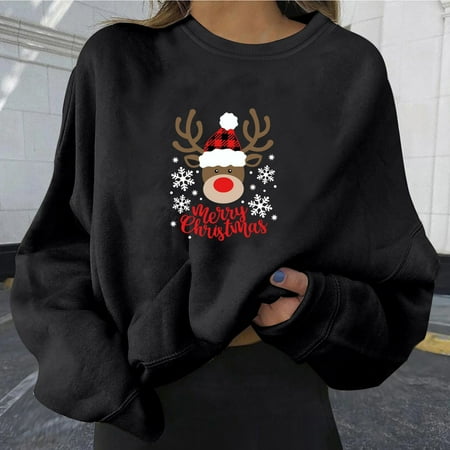 

Aueoeo Oversized Sweatshirt for Women Plus Size Oversized Sweatshirts for Women Women Fashion Casual Print Crew Neck Loose Long Sleeve Short Tops Blouse Hoodless Sweatshirts