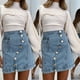 thumbnail image 2 of Falda de mezclilla para mujer con cintura elástica y bolsillo de falda sólida informal a la moda para mujer Wmkox8yi FGJ2166, 2 of 9