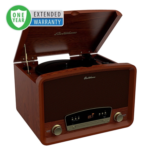 Electrohome Kingston 7-in-1 Vintage Vinyl Record Player Stereo System with 3-Speed Turntable, Bluetooth, AM/FM Radio, CD, Aux In, RCA/Headphone Out with 1 Year Extended Warranty (RR75)