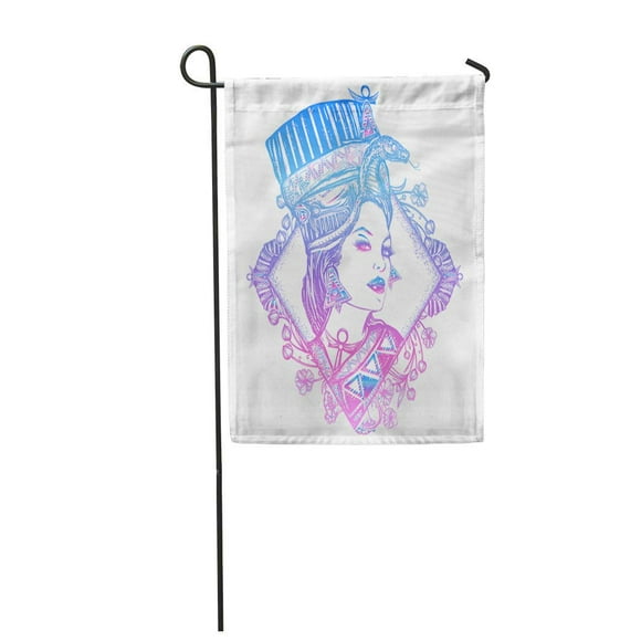 POGLIP Ancient Egypt Woman Color Tattoo and Queen of Nefertiti Garden Flag Decorative Flag House Banner 28x40 inch