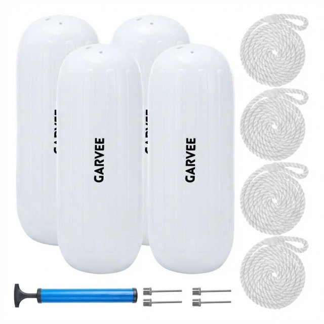 Defensas inflables para barco profesionales 10x28 pulgadas – Set de 4 parachoques marinos con diseño acanalado central