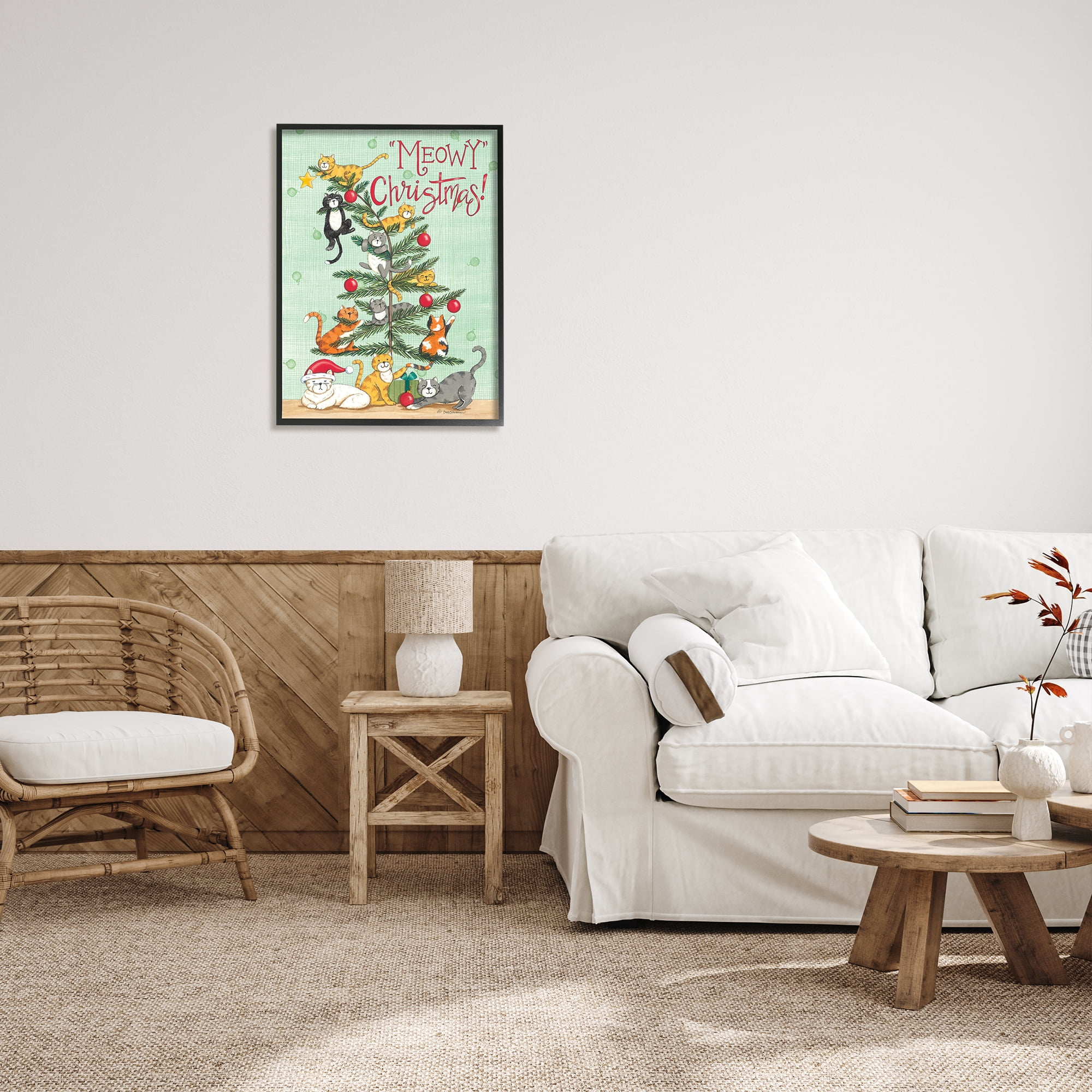 Stupell Industries Meowy Christmas Holiday Cats Holiday Painting Black Framed Art Print Wall Art, 24 x 30