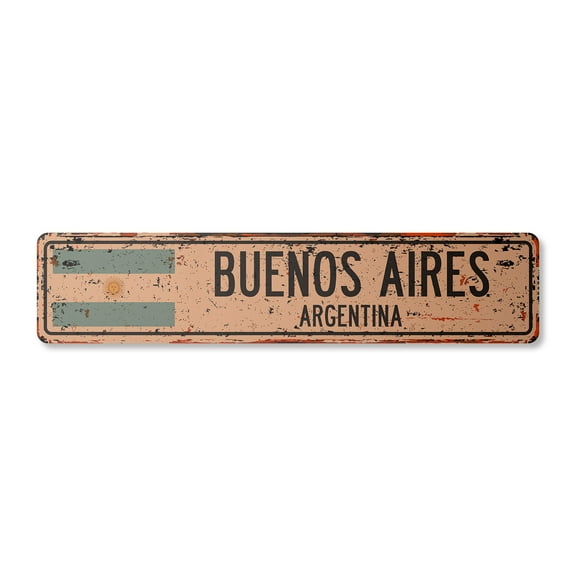 BUENOS AIRES ARGENTINA Vintage Aluminum Street Sign Argentinian flag city country road rustic metal tin wall gift | Indoor/Outdoor | 24" Wide
