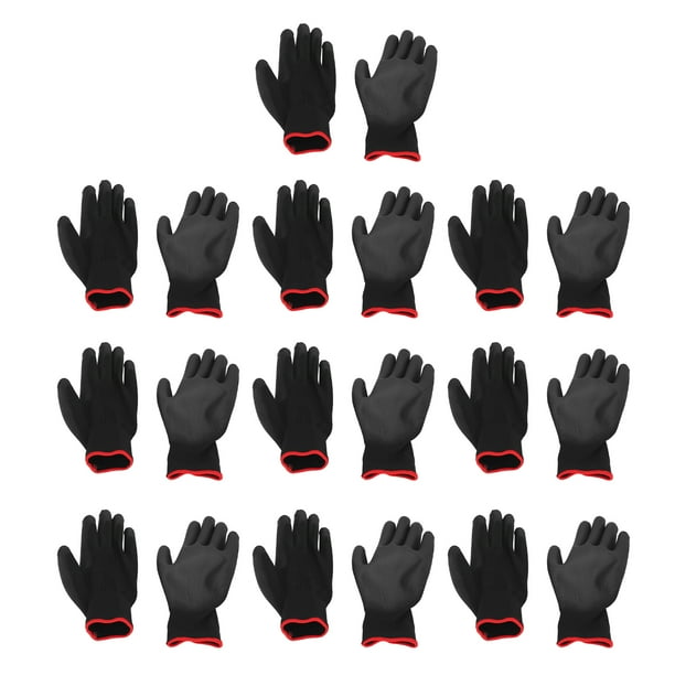 Paquete de guantes de trabajo de seguridad, 10 pares de guantes de nailon a prueba de estática para trabajo de seguridad, guantes de nailon con revestimiento de PU, rendimiento de alta gama